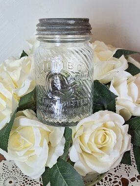 Vintage 1930s Jumbo Peanut Butter Jar with Metal Lid & Wax Seal, Made in USA